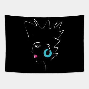 Portrait of a girl in a minimalistic linear style. Tapestry