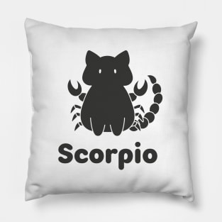 Scorpio Cat Zodiac Sign with Text (Black and White) Pillow