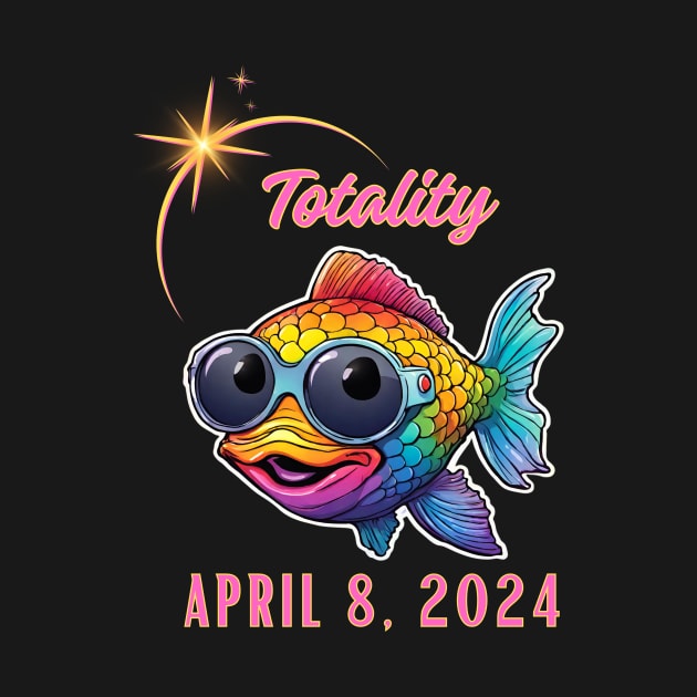 Totality April 8, 2024 Cute Solar Eclipse Fish by Little Duck Designs