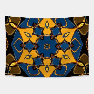 Cartoon Mandala Flower Yellow Blue and Orange Tapestry