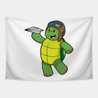 Turtle as Pilot with Paper plane Tapestry