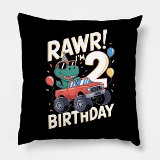 T Rex Dinosaur Monster Truck Birthday Pillow