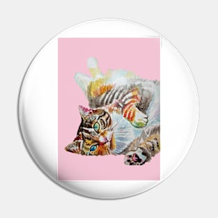 Tabby Cat Watercolor Painting on Baby Pink Pin