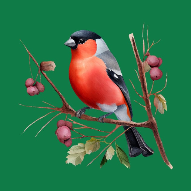 Watercolor Bullfinch on a Twig by KOTOdesign