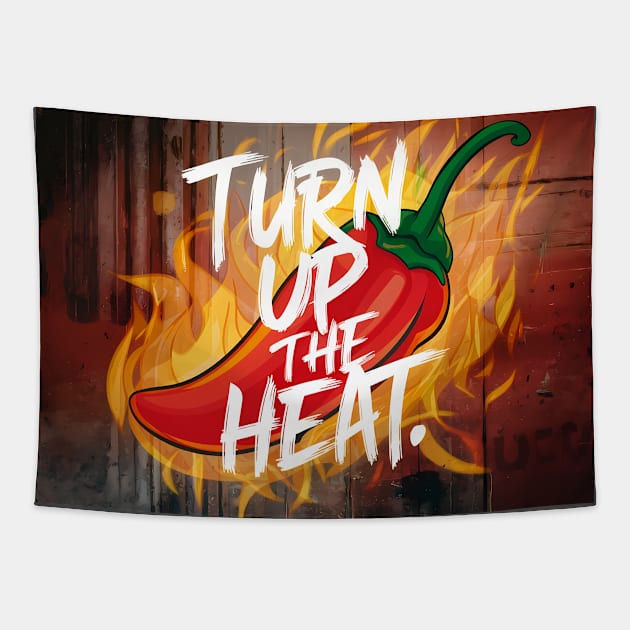 Turn Up The Heat, Hot Sauce Graffiti Design Tapestry by RazorDesign234