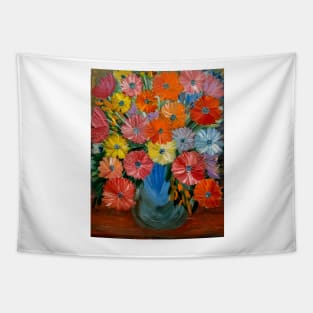 abstract vibrant colorful flowers in a glass vase Tapestry