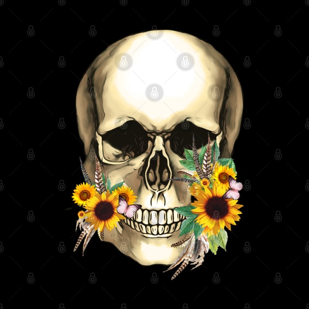 Sage Tribe Skull With sunflowers and feathers by Collagedream