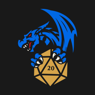 Blue Dragon with D20 Dice Tabletop RPG Addict T-Shirt