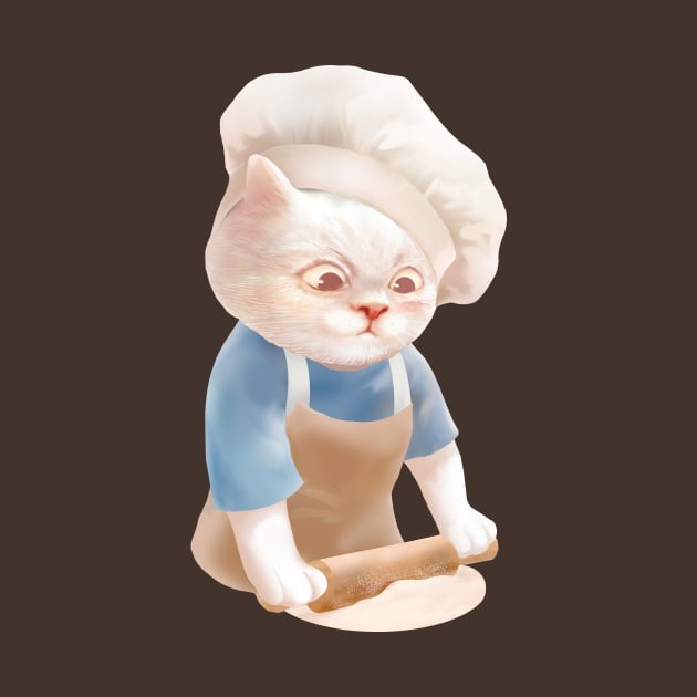 Cat In Chef Hat Rolling Dough by zkozkohi