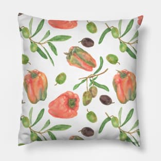 Pepper and Olives Watercolor Mix Pillow