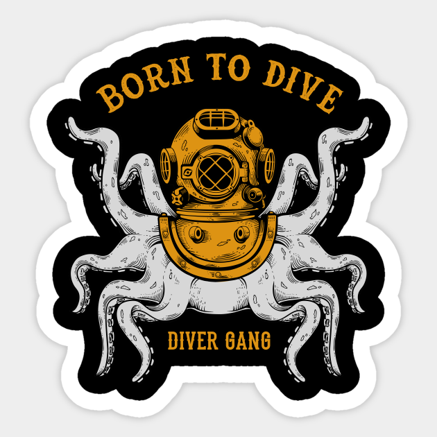 Born To Dive Octopus Drawing Sticker Teepublic