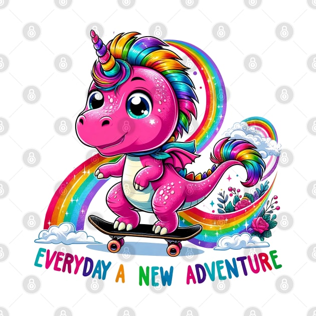 Unicorn Dinosaur Skateboard  Rainbow Adventure Dino Lover Top by KontrAwersPL