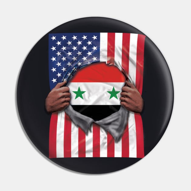Syria Flag American Flag Ripped - Gift for Syrian From Syria Pin by Country Flags