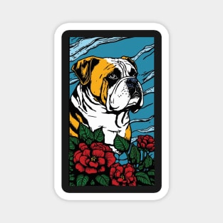 Bulldog Vibrant Tropical Flower Tall Retro Vintage Digital Pop Art Portrait Magnet