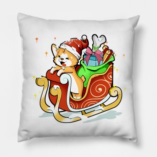 Sledge ride in the snow - Corgi Christmas Pillow