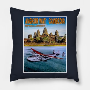 ANGKOR WAT CAMBODIA Vintage Imperial Airways Travel and Tourism Advertising Print Pillow