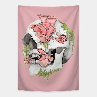 Pink Oyster Mushroom Skull Tapestry