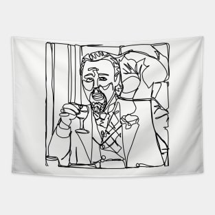 Leo Drinking Wine Meme Minimal Line Art Tapestry