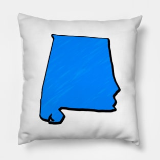 Bright Blue Alabama Outline Pillow