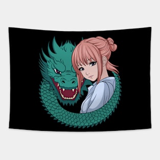 Anime Girl with Dragon Tapestry