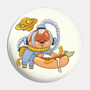 Shiba Inu Dog Astronaut in a Hot Dog Universe Pin