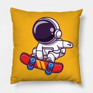 Cute Astronaut Playing Skateboard Cartoon Pillow