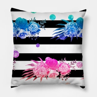 Neon Floral Neck Gator Black and White Stripe Pillow