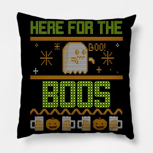 Here For The Boos Faux Sweater Funny Ghost Halloween Design Pillow
