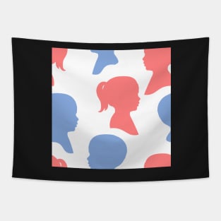 Child Silhouettes - Pink and Blue on White Background Tapestry