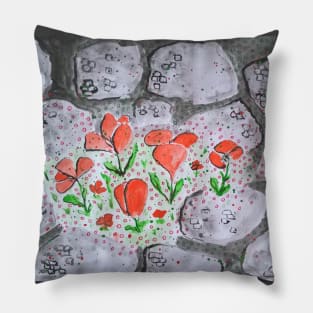 Red blossoms and gray stones. Pillow