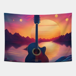 80s Style Hawaiian Camp in a Beautiful Sunset Retro Vintage Travel Artwork Tapestry