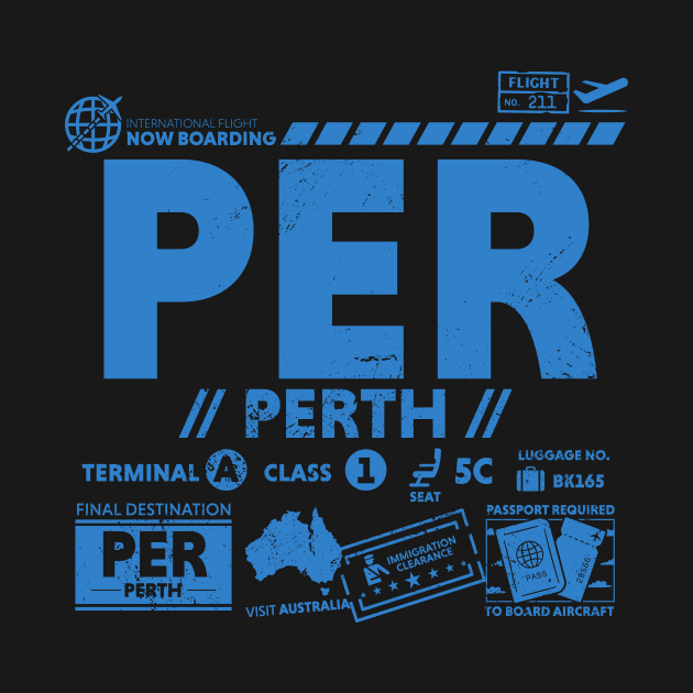 Vintage Perth PER Airport Code Travel Day Retro Travel Tag Australia by Now Boarding