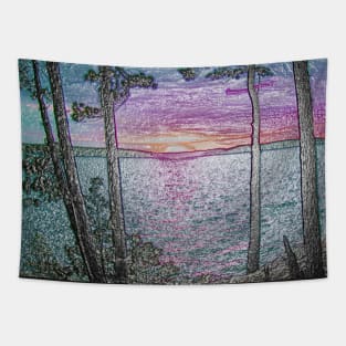 Lake Sunset-Colour Embossed -Available As Art Prints-Mugs,Cases,Duvets,T Shirts,Stickers,etc Tapestry