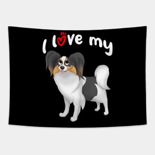 I Love My White, Black & Tan Papillon Dog Tapestry