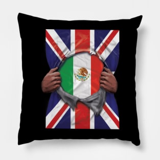 Mexico Flag Great Britain Flag Ripped - Gift for Mexican From Mexico Pillow