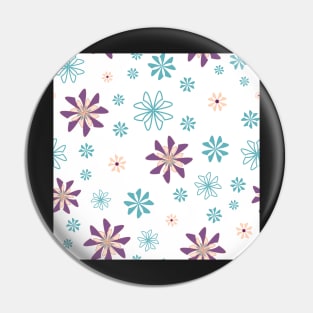 Geometric flowers in teal and purple on white background Pin