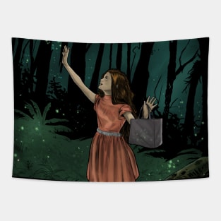 Little girl with fireflies Tapestry