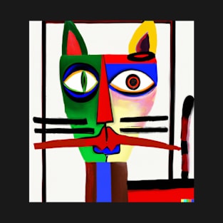 Cubism Style Abstract Cute Cat Named Kitty Fine Art Painting 10 T-Shirt