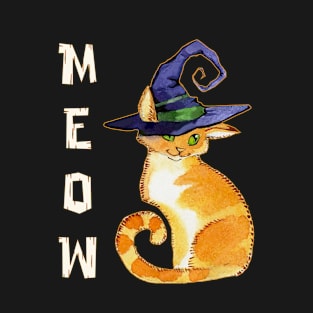 Meow Tabby Witch Cat Kitten Lovers Halloween T-Shirt
