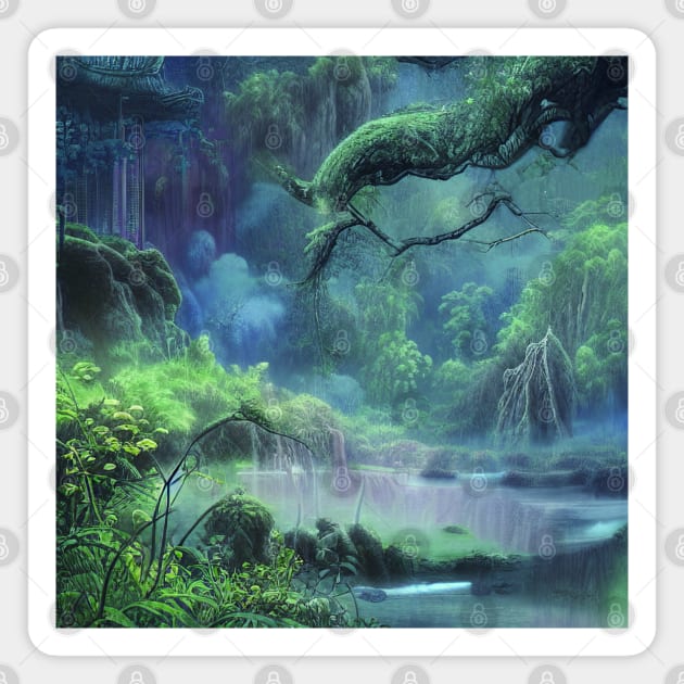 Digital Painting Scene Of a Lake In A jungle with a Dream Style