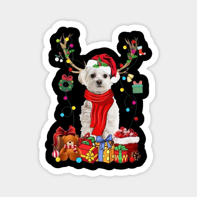 White Maltese Reindeer Santa Christmas Color Lights Magnet by cogemma.art