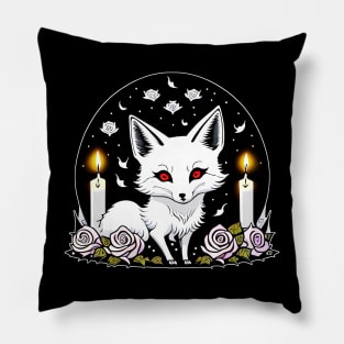 Gothic or Goth Fox with Candles and Roses | Black and White Design Pillow