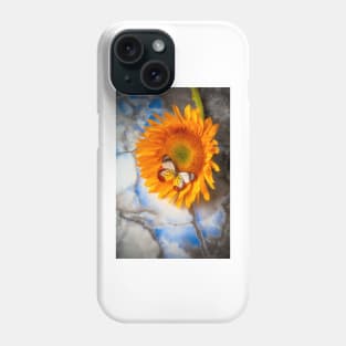 Colorful Butterfly On Sunflower Laying On Marble Phone Case