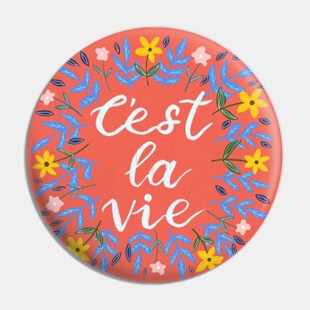 C'est La Vie Coral Red | Floral Wreath | Quote Pin by thewhimsicalrepose