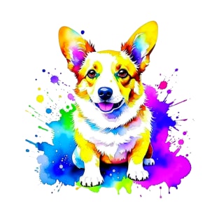 Colorful Corgi Splatter Art - Playful Canine Delight T-Shirt