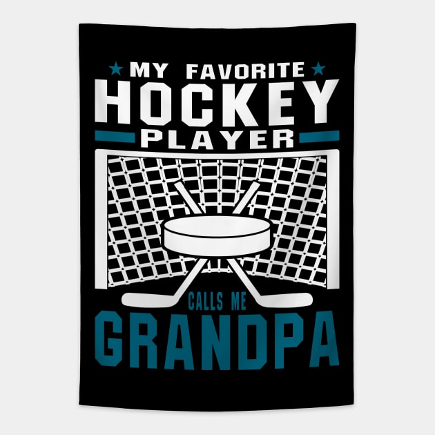 My Favorite Hockey Player Grandpa Blue White Text Tapestry by JaussZ