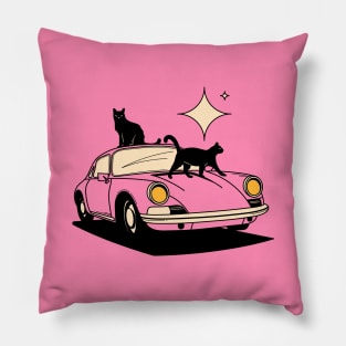 Cool Car Black Cat in pink Pillow