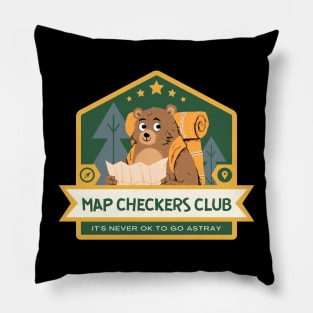 Hiking bear checks his map Pillow