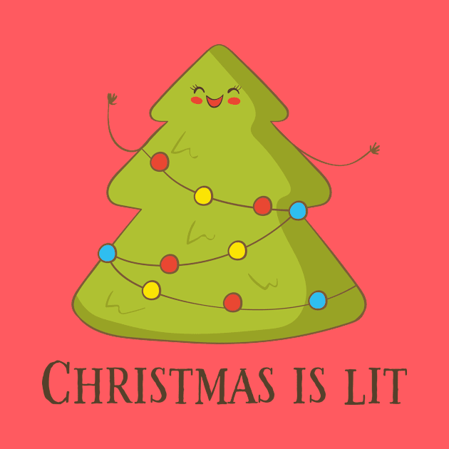 Christmas Is Lit, Funny Cute Christmas Tree by Dreamy Panda Designs