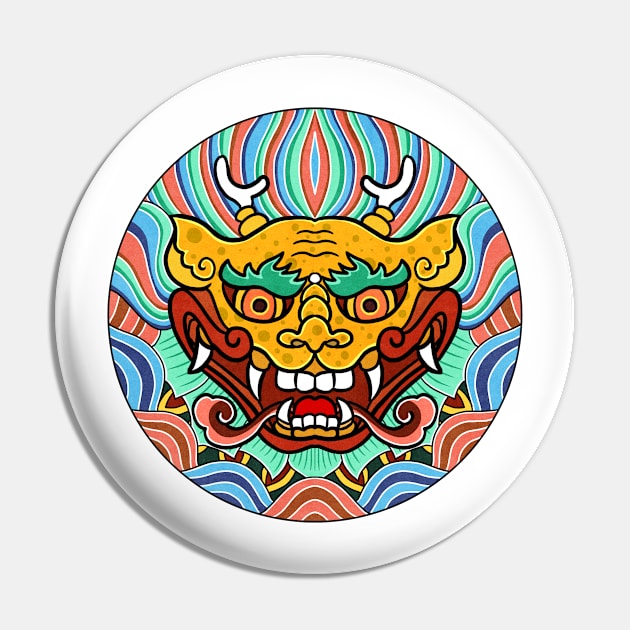 Minhwa: Dragon Face on Shield C Type Pin by koreanfolkpaint